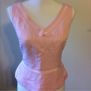 Vintage 2000s Ann Taylor Loft Linen Bow Peplum Tank